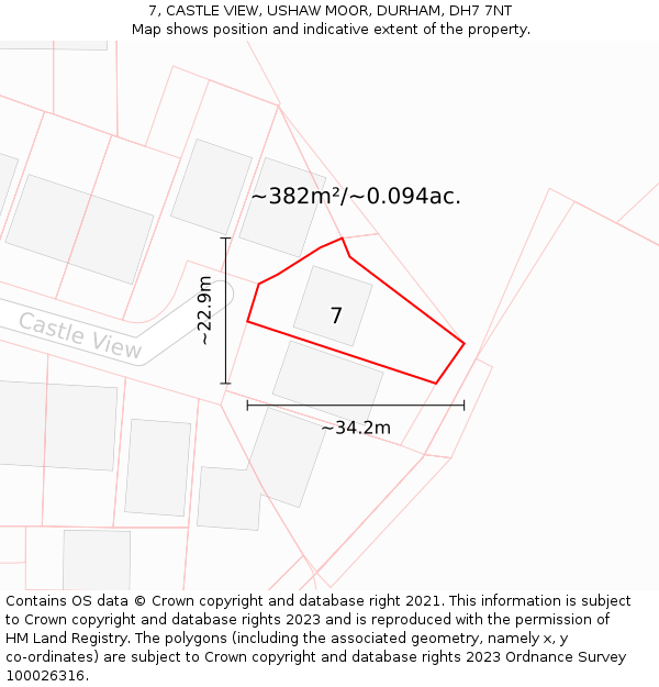 7, CASTLE VIEW, USHAW MOOR, DURHAM, DH7 7NT: Plot and title map