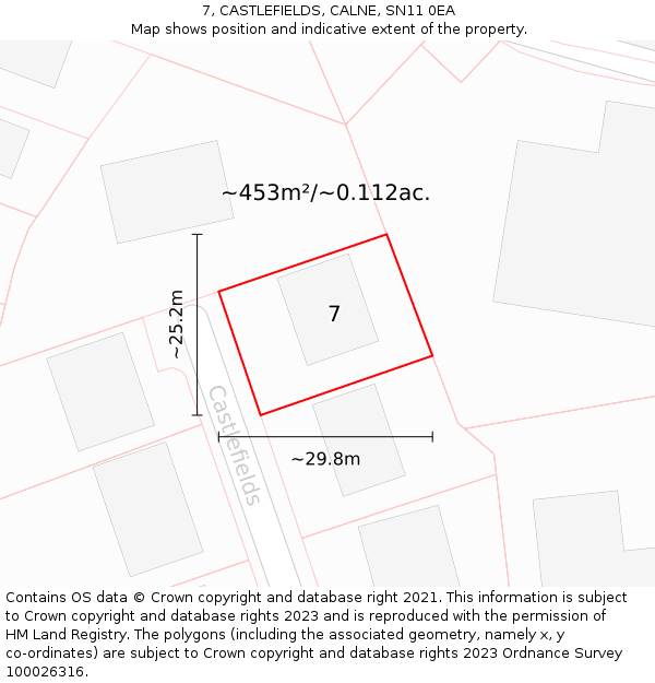 7, CASTLEFIELDS, CALNE, SN11 0EA: Plot and title map