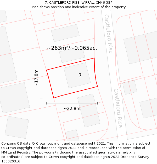 7, CASTLEFORD RISE, WIRRAL, CH46 3SP: Plot and title map