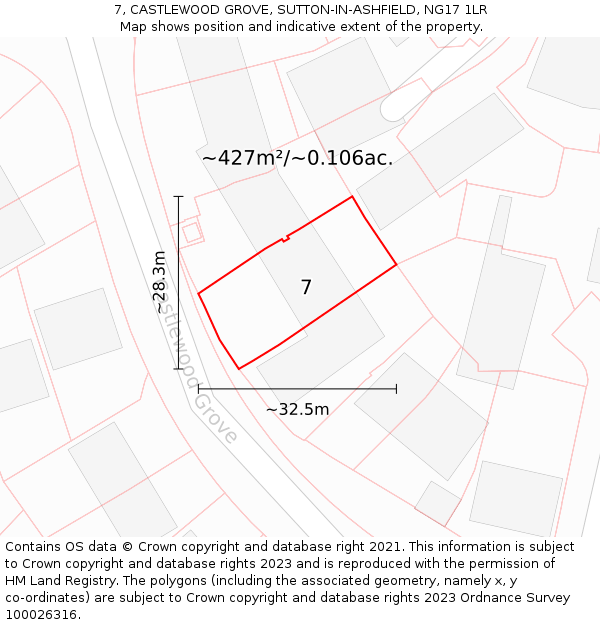 7, CASTLEWOOD GROVE, SUTTON-IN-ASHFIELD, NG17 1LR: Plot and title map