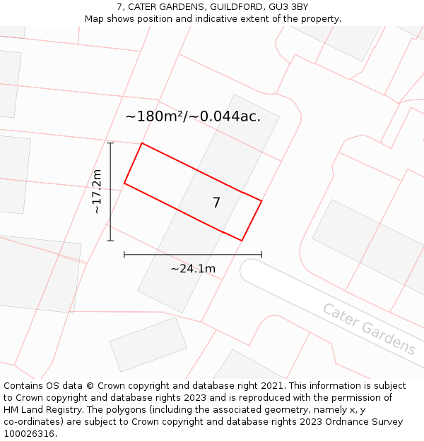 7, CATER GARDENS, GUILDFORD, GU3 3BY: Plot and title map