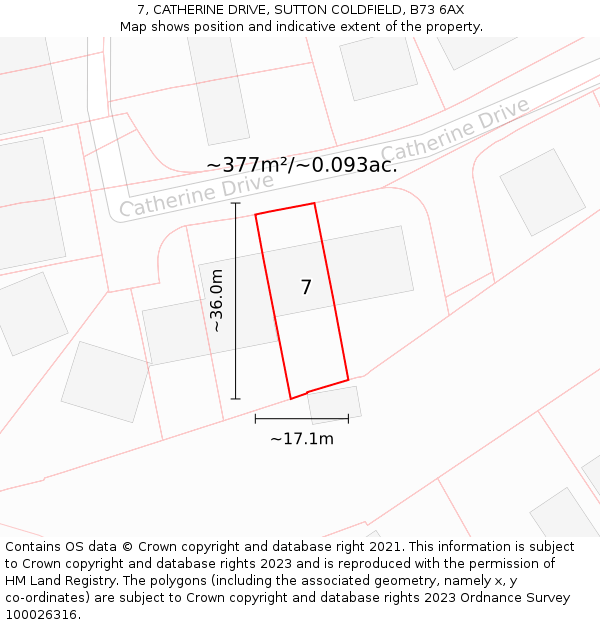 7, CATHERINE DRIVE, SUTTON COLDFIELD, B73 6AX: Plot and title map