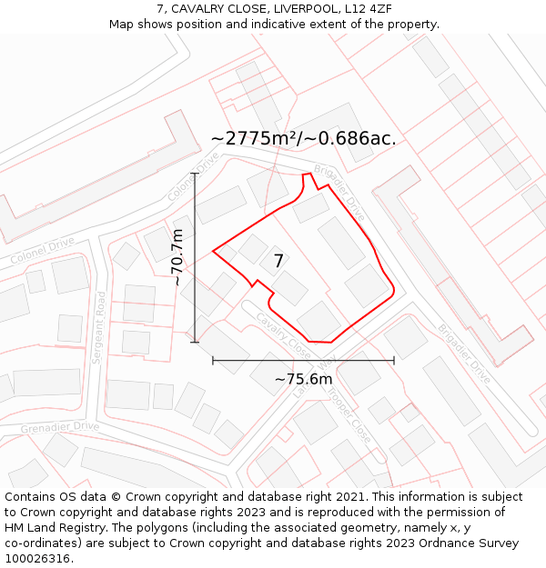 7, CAVALRY CLOSE, LIVERPOOL, L12 4ZF: Plot and title map