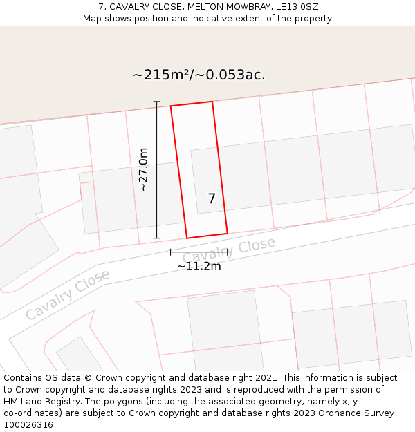 7, CAVALRY CLOSE, MELTON MOWBRAY, LE13 0SZ: Plot and title map