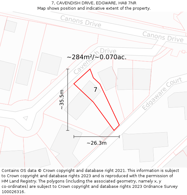 7, CAVENDISH DRIVE, EDGWARE, HA8 7NR: Plot and title map