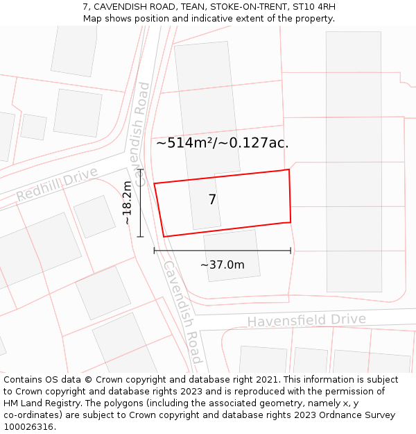 7, CAVENDISH ROAD, TEAN, STOKE-ON-TRENT, ST10 4RH: Plot and title map