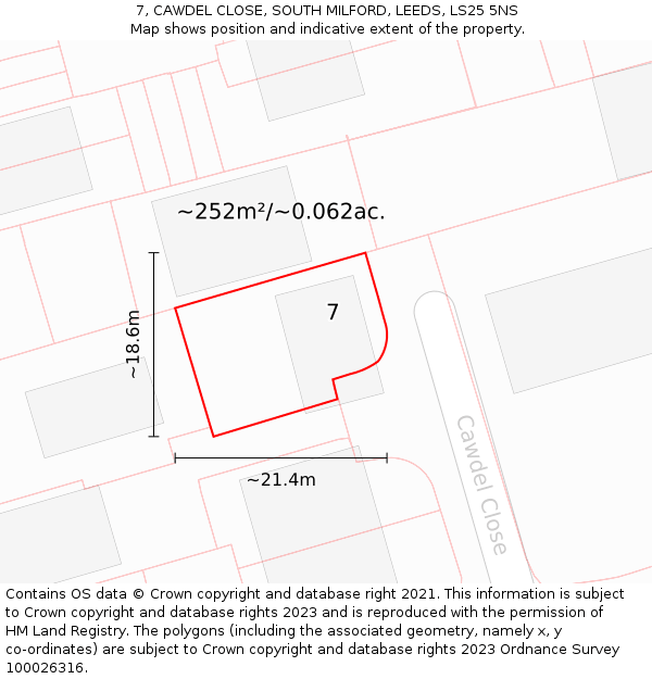 7, CAWDEL CLOSE, SOUTH MILFORD, LEEDS, LS25 5NS: Plot and title map