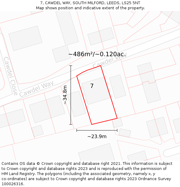 7, CAWDEL WAY, SOUTH MILFORD, LEEDS, LS25 5NT: Plot and title map