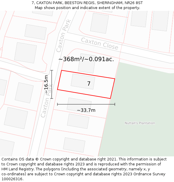 7, CAXTON PARK, BEESTON REGIS, SHERINGHAM, NR26 8ST: Plot and title map