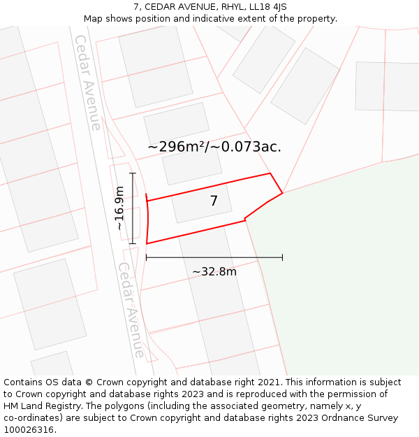 7, CEDAR AVENUE, RHYL, LL18 4JS: Plot and title map