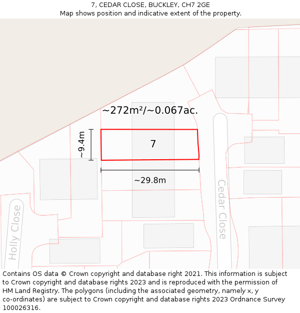 7, CEDAR CLOSE, BUCKLEY, CH7 2GE: Plot and title map