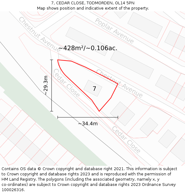 7, CEDAR CLOSE, TODMORDEN, OL14 5PN: Plot and title map