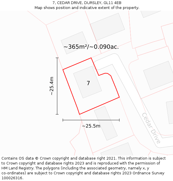 7, CEDAR DRIVE, DURSLEY, GL11 4EB: Plot and title map