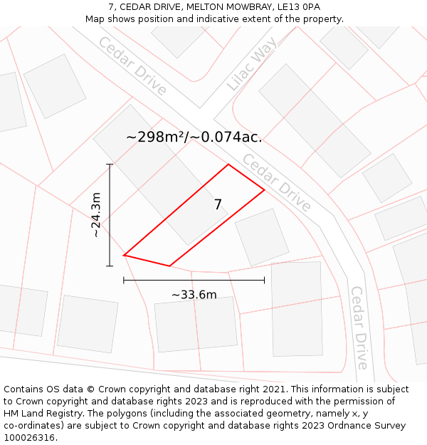 7, CEDAR DRIVE, MELTON MOWBRAY, LE13 0PA: Plot and title map