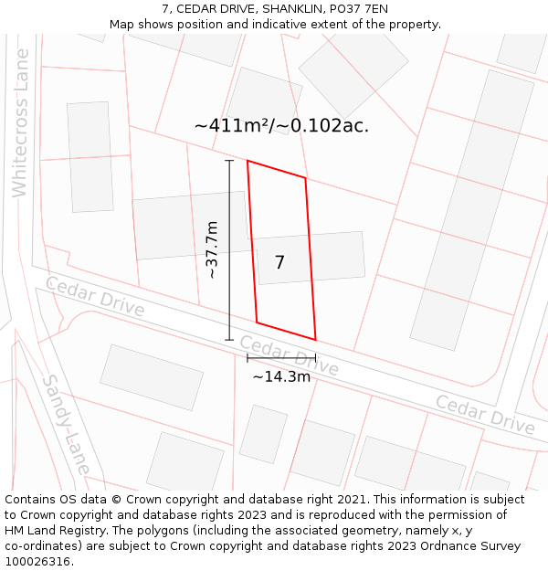 7, CEDAR DRIVE, SHANKLIN, PO37 7EN: Plot and title map