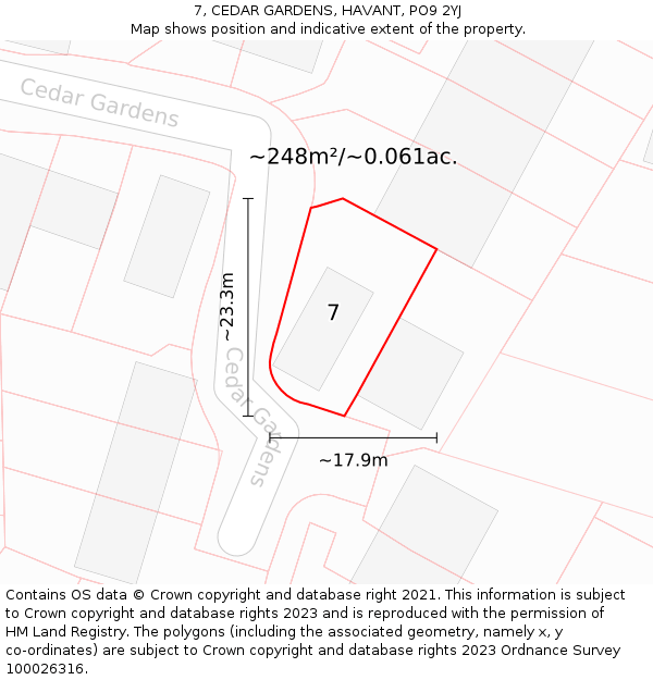 7, CEDAR GARDENS, HAVANT, PO9 2YJ: Plot and title map