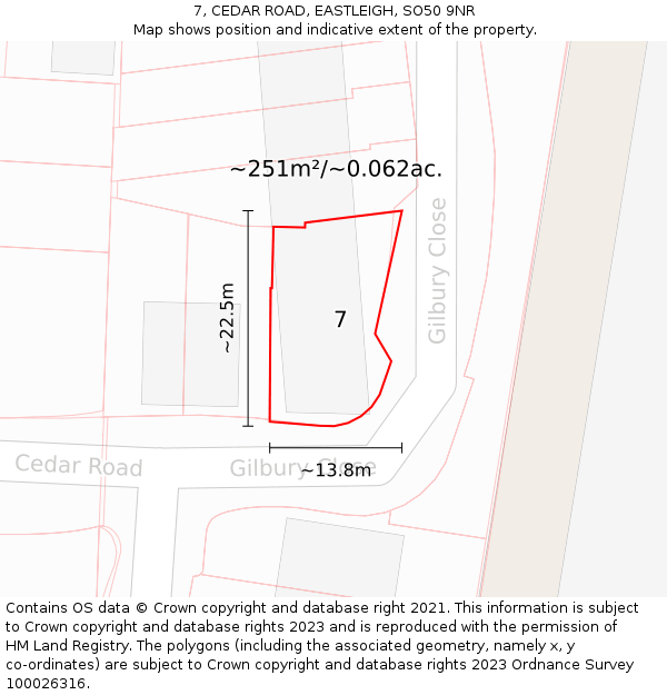 7, CEDAR ROAD, EASTLEIGH, SO50 9NR: Plot and title map