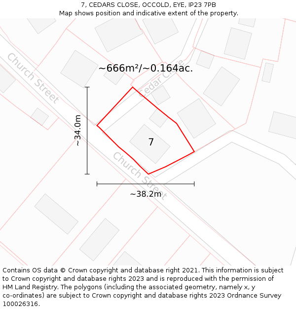 7, CEDARS CLOSE, OCCOLD, EYE, IP23 7PB: Plot and title map