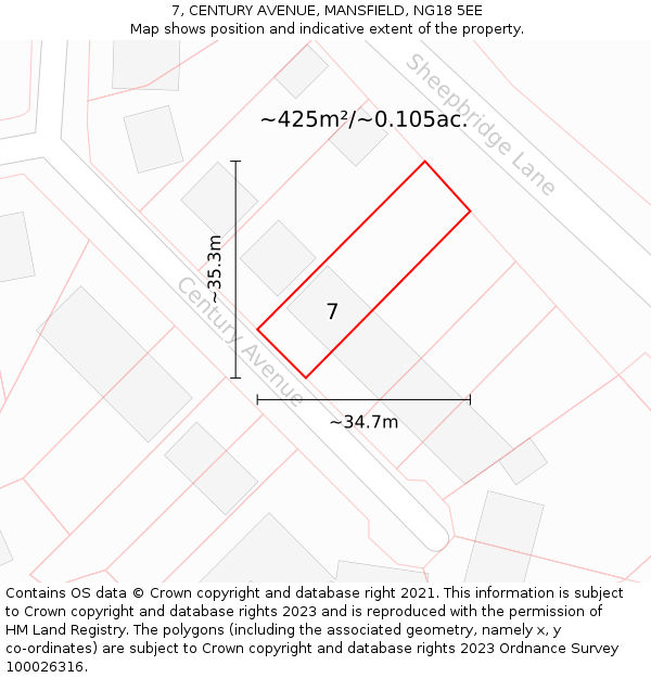 7, CENTURY AVENUE, MANSFIELD, NG18 5EE: Plot and title map