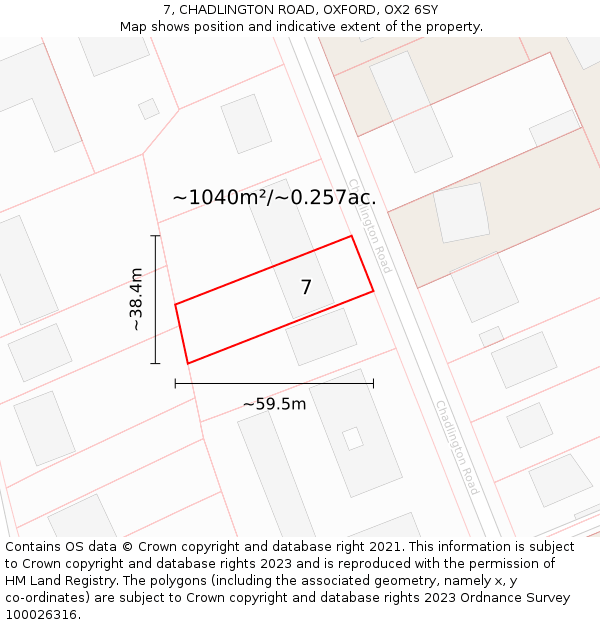 7, CHADLINGTON ROAD, OXFORD, OX2 6SY: Plot and title map