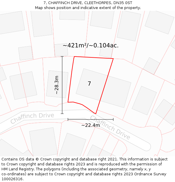 7, CHAFFINCH DRIVE, CLEETHORPES, DN35 0ST: Plot and title map