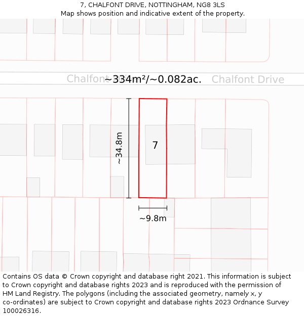 7, CHALFONT DRIVE, NOTTINGHAM, NG8 3LS: Plot and title map