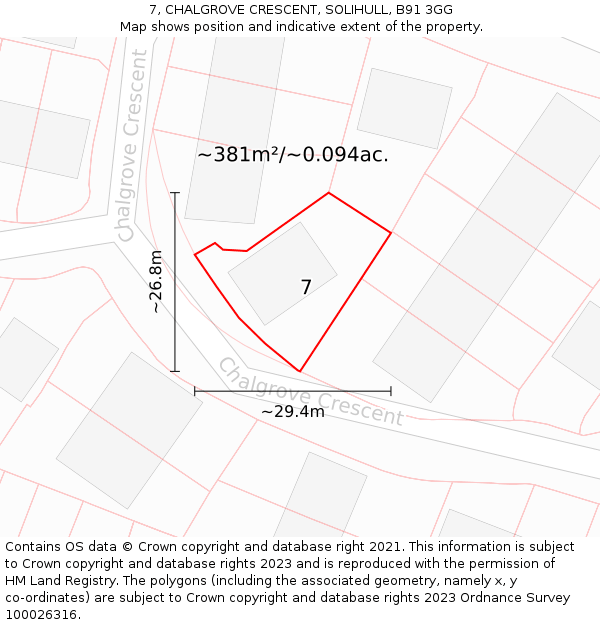 7, CHALGROVE CRESCENT, SOLIHULL, B91 3GG: Plot and title map