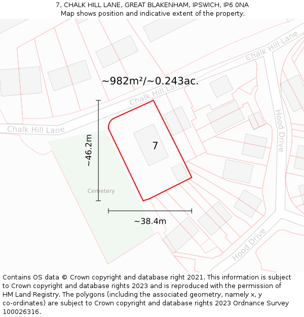 7, CHALK HILL LANE, GREAT BLAKENHAM, IPSWICH, IP6 0NA: Plot and title map