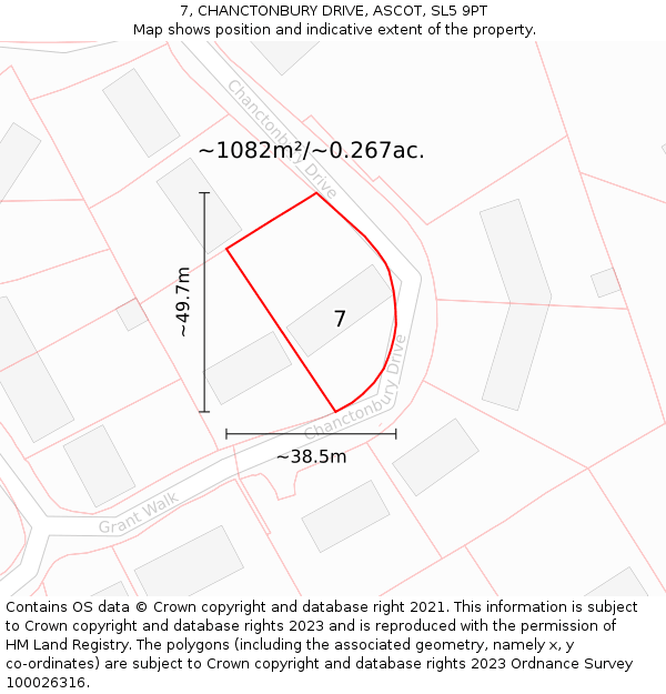 7, CHANCTONBURY DRIVE, ASCOT, SL5 9PT: Plot and title map