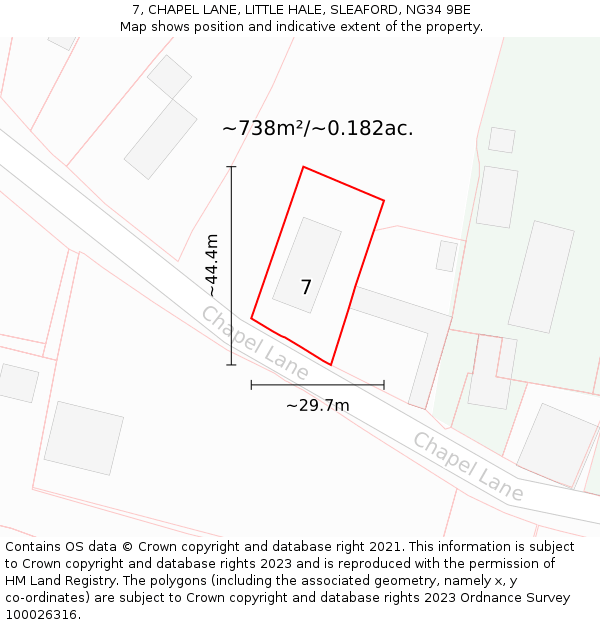 7, CHAPEL LANE, LITTLE HALE, SLEAFORD, NG34 9BE: Plot and title map