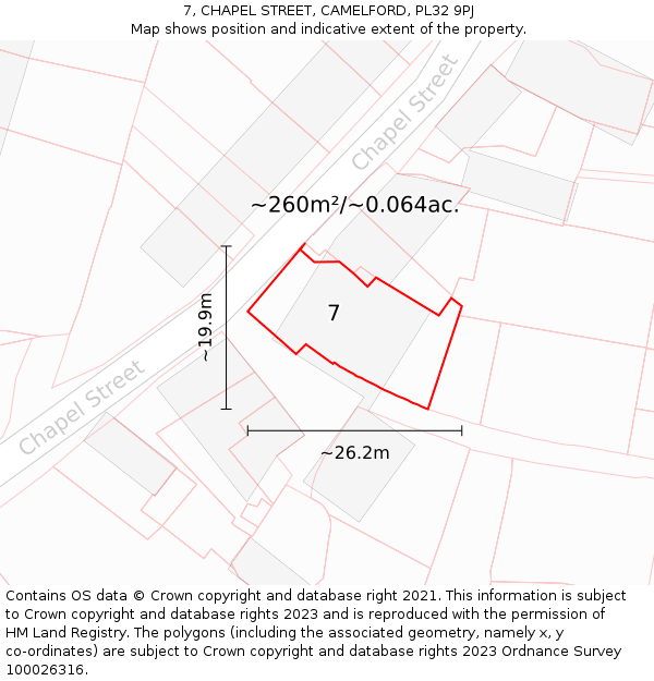 7, CHAPEL STREET, CAMELFORD, PL32 9PJ: Plot and title map