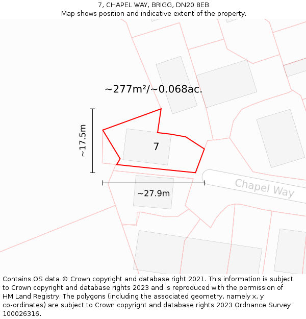 7, CHAPEL WAY, BRIGG, DN20 8EB: Plot and title map