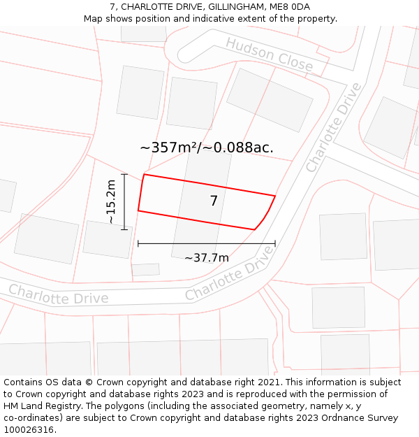 7, CHARLOTTE DRIVE, GILLINGHAM, ME8 0DA: Plot and title map