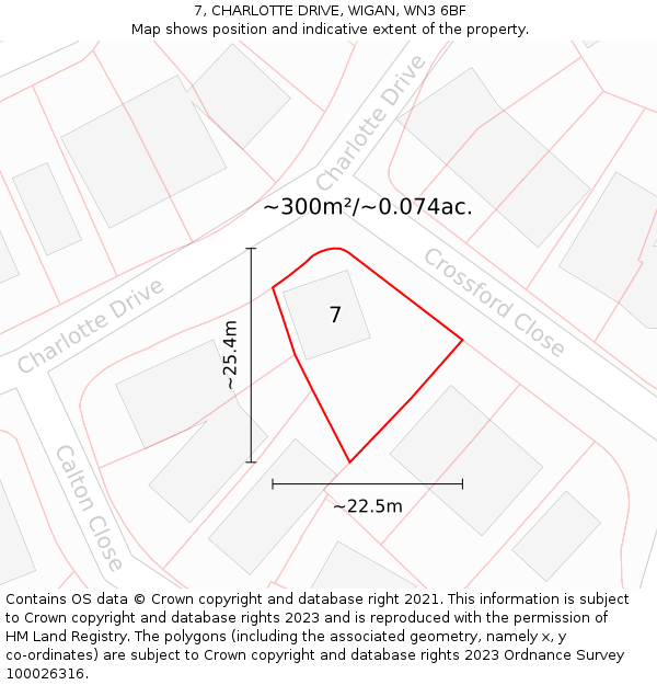 7, CHARLOTTE DRIVE, WIGAN, WN3 6BF: Plot and title map