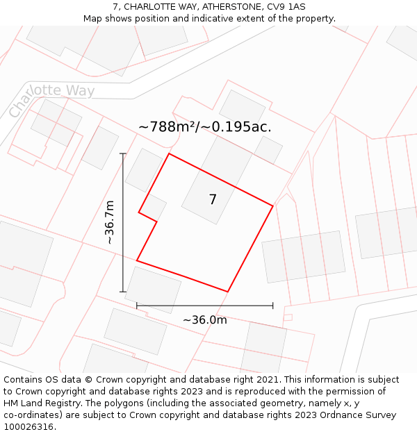 7, CHARLOTTE WAY, ATHERSTONE, CV9 1AS: Plot and title map