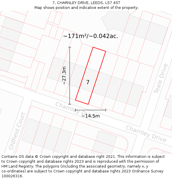 7, CHARNLEY DRIVE, LEEDS, LS7 4ST: Plot and title map