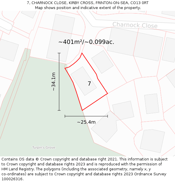 7, CHARNOCK CLOSE, KIRBY CROSS, FRINTON-ON-SEA, CO13 0RT: Plot and title map