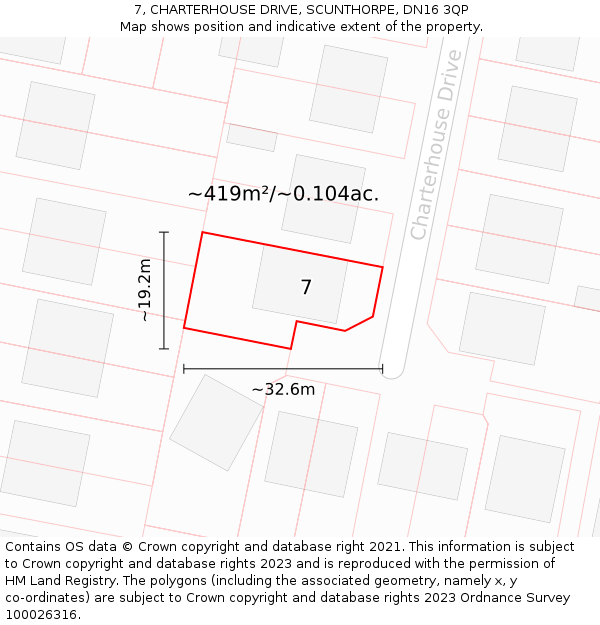 7, CHARTERHOUSE DRIVE, SCUNTHORPE, DN16 3QP: Plot and title map