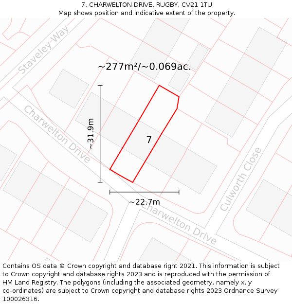 7, CHARWELTON DRIVE, RUGBY, CV21 1TU: Plot and title map