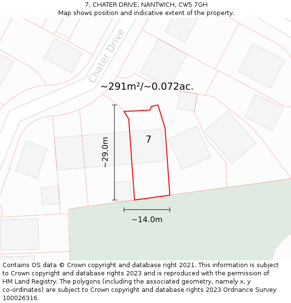 7, CHATER DRIVE, NANTWICH, CW5 7GH: Plot and title map