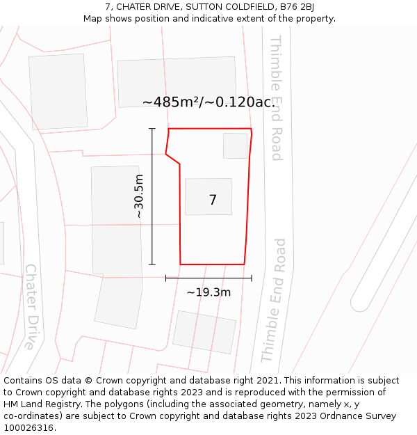 7, CHATER DRIVE, SUTTON COLDFIELD, B76 2BJ: Plot and title map