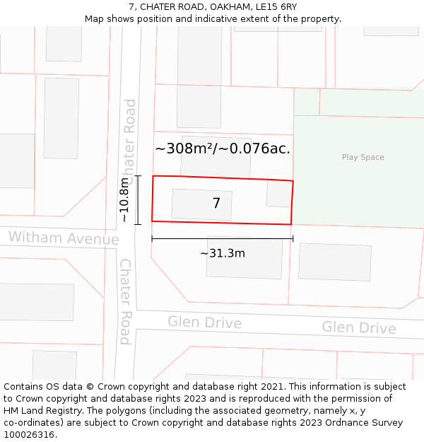 7, CHATER ROAD, OAKHAM, LE15 6RY: Plot and title map