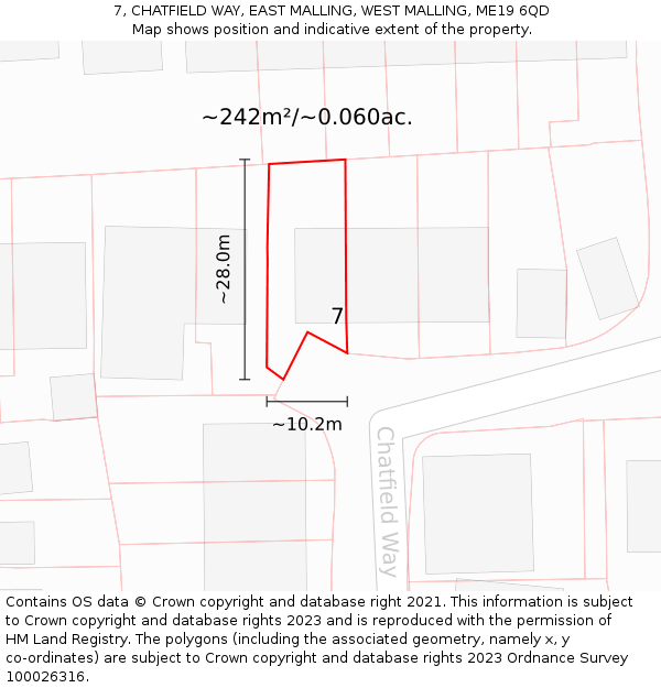 7, CHATFIELD WAY, EAST MALLING, WEST MALLING, ME19 6QD: Plot and title map