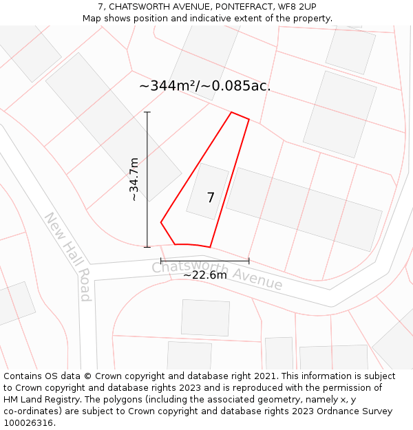 7, CHATSWORTH AVENUE, PONTEFRACT, WF8 2UP: Plot and title map