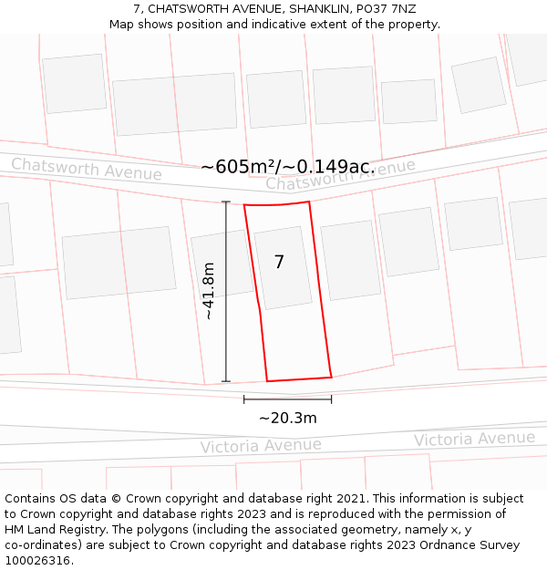 7, CHATSWORTH AVENUE, SHANKLIN, PO37 7NZ: Plot and title map