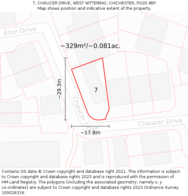 7, CHAUCER DRIVE, WEST WITTERING, CHICHESTER, PO20 8BY: Plot and title map