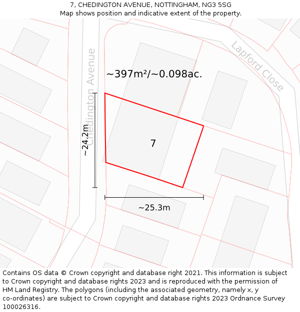 7, CHEDINGTON AVENUE, NOTTINGHAM, NG3 5SG: Plot and title map