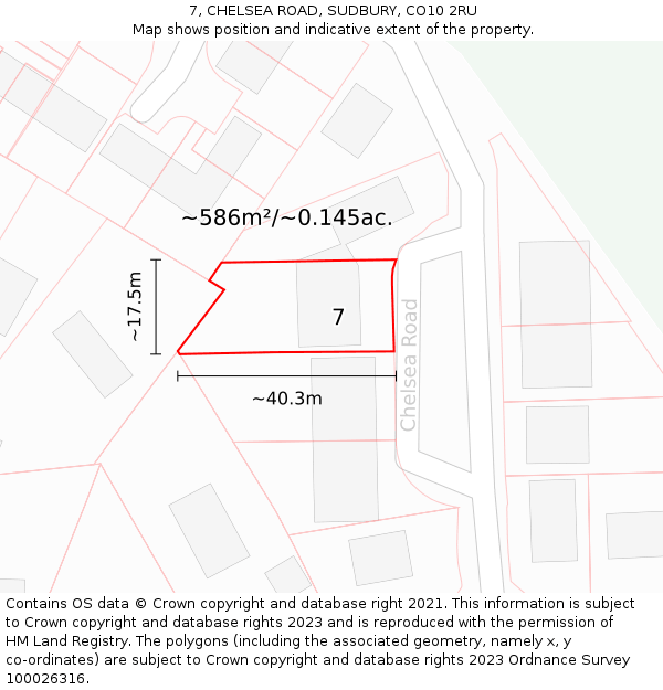 7, CHELSEA ROAD, SUDBURY, CO10 2RU: Plot and title map