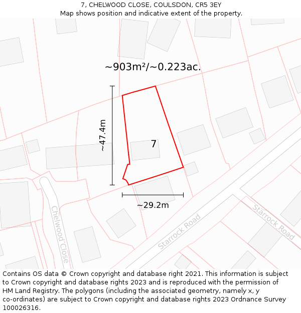 7, CHELWOOD CLOSE, COULSDON, CR5 3EY: Plot and title map