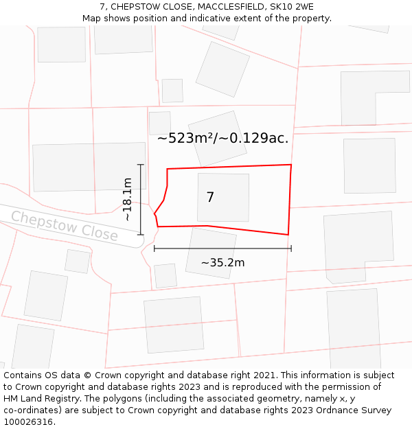 7, CHEPSTOW CLOSE, MACCLESFIELD, SK10 2WE: Plot and title map